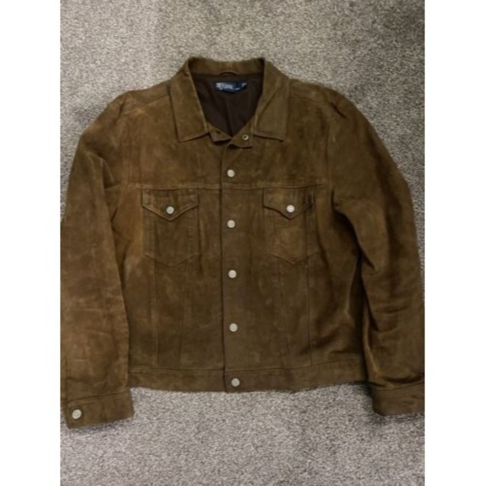 Polo Ralph Lauren Distressed Suede Leather Trucker Jacket Size Vintage XL VTG